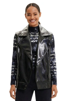 Bezrękawnik damski Desigual Tulsa czarny eko skóra