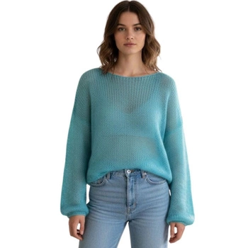 Sweter damski United Colors of Benetton luźny krój turkusowy ażurowy