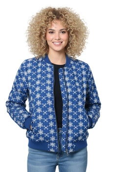 Kurtka damska Desigual Prunilda ocieplana niebieska haftowana