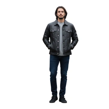 Kurtka męska Isaco&Kawa skórzana czarna z kołnierzykiem