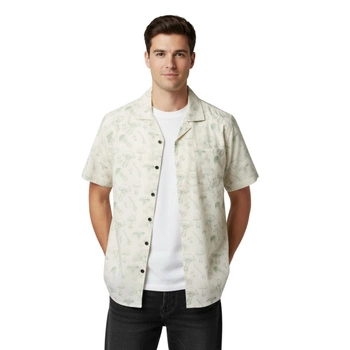 Koszula męska Poler Aloha Shirt z krótkim rękawem ecru w grzyby