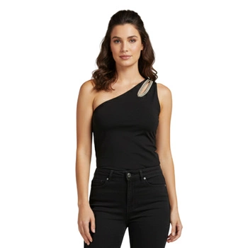 Top damski Guess asymetryczny z zamkiem czarny