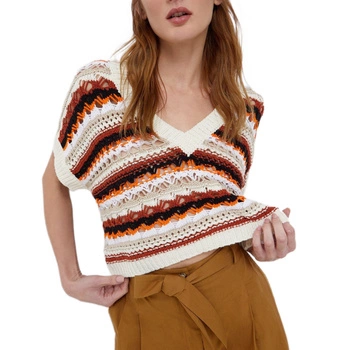 Sweter damski Liu Jo Desert Stripes z krótkim rękawem w paski