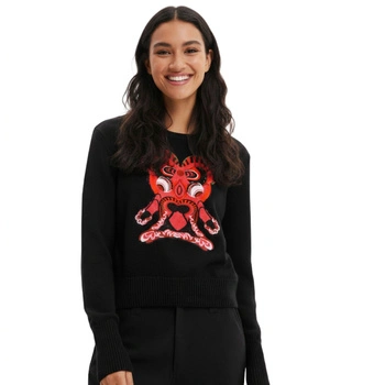 Sweter damski Desigual Moon czarny z orientalna maską r. S