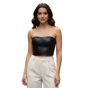 Top damski Calvin Klein Jeans skórzany bez ramiączek czarny
