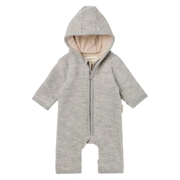 Rampers niemowlęcy Hofbrucker Elli 100% wełna merino szary z kapturem