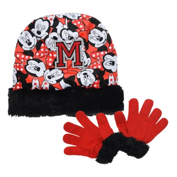 Komplet czapka rękawiczki Disney Myszka Minnie dla dziewczynki czerwono czarny