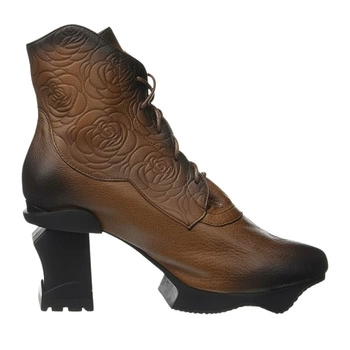 Botki damskie Laura Vita Armance skórzane brązowe nietypowy obcas