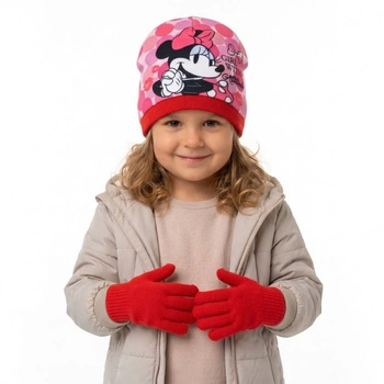 Komplet czapka rękawiczki Disney Myszka Minnie zimowa czerwony dla dziewczynki r. 54