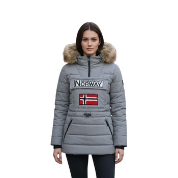 Kurtka damska Geographical Norway Belinda zimowa długa szara z kaptuurem r. XL
