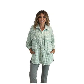 Koszula damska Zara Tweed oversize w jodełkę zielona