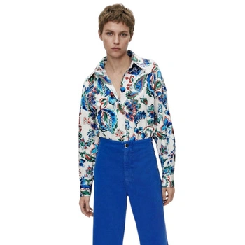 Koszula damska Zara oversize biała z kwiatowym wzorem