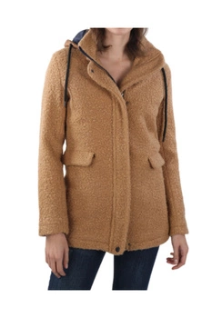 Płaszcz damska Giorgio di Mare brązowy sherpa z kapturem