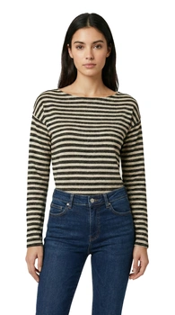 Sweter damski United Colors of Benetton czarno-kremowy błyszczący