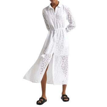 Sukienka damska Pepe Jeans Ethek koszulowa biała ażurowa