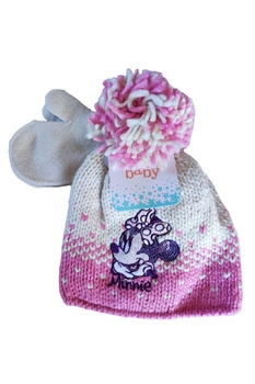 Komplet czapka rękawiczki Disney Minnie dla dziewczynki zimowy różowa