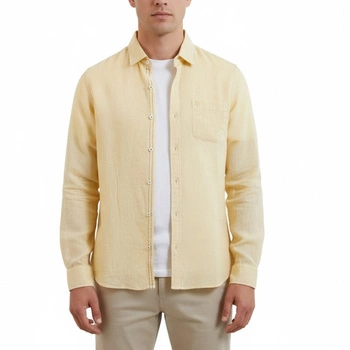 Koszula męska Mat De Misaine Cargue lniana żółta klasyczna