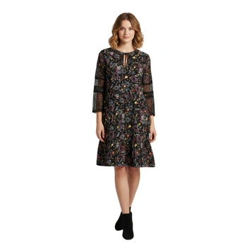 Sukienka damska Trussardi Jeans Fluid Conutry Print Lihgt Crepe czarna z koronką r. M