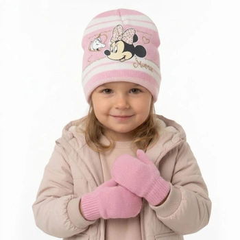 Komplet czapka rękawiczki Disney Myszka Minnie zimowa jasno różowy dla dziewczynki  r. 50