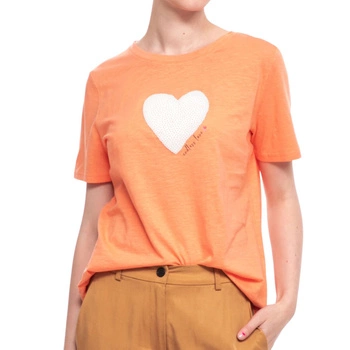 Koszulka damska Tom Tailor Crew Neck Print pomarańczowa bawełniana klasyczna
