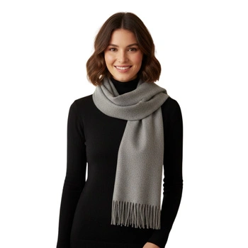 Szalik damski Ma.Al.Bi kaszmirowy szary z frędzlami