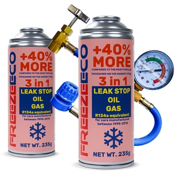 Zestaw FreezeEco 2x 3 w 1 zamiennik R134a czynnik do klimatyzacji z olejem i uszczelniaczem + przewód