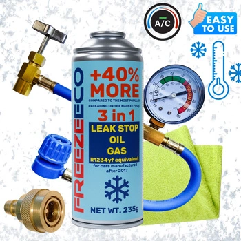 Czynnik 3w1 + przewód do klimatyzacji FreezeEco uszczelniacz R1234yf 290g  + Mikrofibra