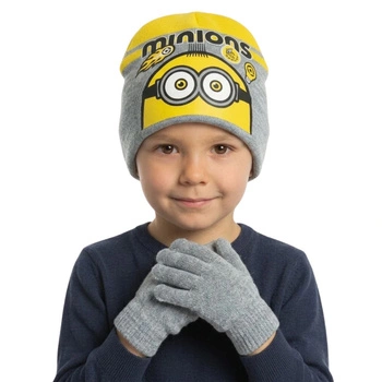Komplet czapka rękawiczki Minions The Rise Of Gru dla chłopca zimowy szary r. 54