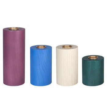 Świeczniki do wąskich świec HUBSCH  kolorowe drewniane 4 sztuki dekoracyjne