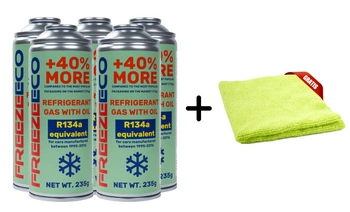 Zestaw FreezeEco 5x 2 w 1 zamiennik R134a czynnik do klimatyzacji z olejem i uszczelniaczem + Mikrofibra