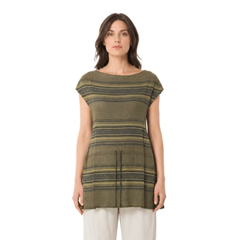Tunika damska Sarah Pacini w paski oliwkowa lniana r. One size