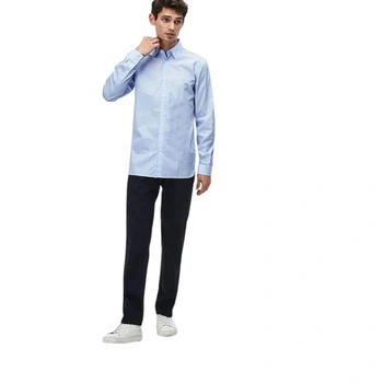 Koszula męska Lacoste Slim Fit Poplin Shirt bawełniana wzorzysta niebieska r. 40