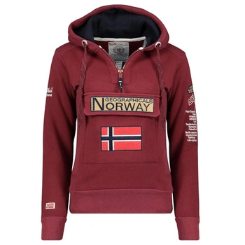 Bluza damska Geographical Norway Gymclass kangurka bordowa z kapturem