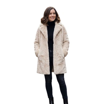 Płaszcz damska Karen Millen futrzany przed kolano modny r. XL