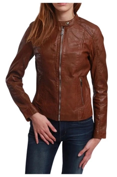 Kurtka damska Lee Cooper Beverly biker brązowa skórzana
