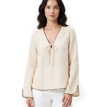 Bluzka damska Marks & Spencer kremowa w stylu boho lniana r. M
