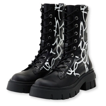Buty damskie Desigual czarne botki z graficznym wzorem