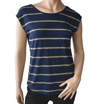 Koszulka damska Pieces Rammi Ss granatowa w złote paski