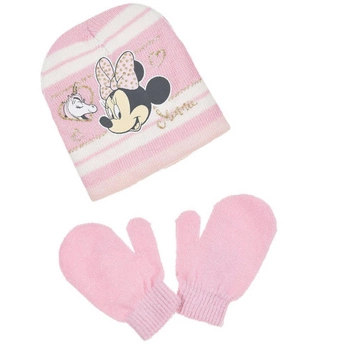 Komplet czapka rękawiczki Disney Myszka Minnie zimowa jasno różowy dla dziewczynki