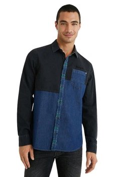 Koszula męska Desigual Folixia patchork czarna denim