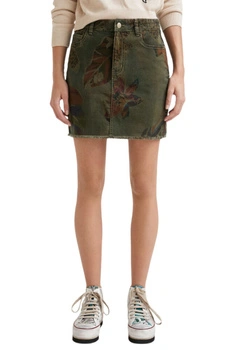 Spódnica damska Desigual Davos khaki jeansowa mini r. L