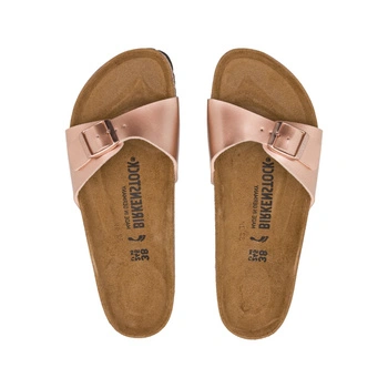 Klapki damskie Birkenstock Madrid metaliczne skórzane