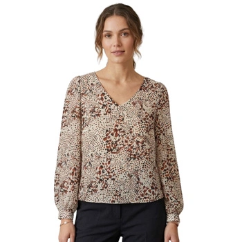 Bluzka damska Vila Sunara V-Neck prosta beżowa z printem