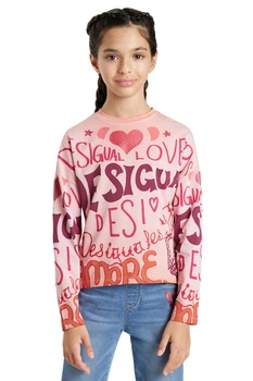 Bluzka dziecięca Desigual Gril różowa z napisami r. 98