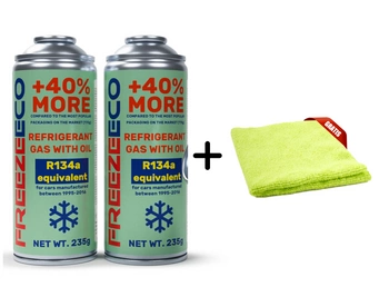 Zestaw FreezeEco 2x 2 w 1 zamiennik R134a czynnik do klimatyzacji z olejem i uszczelniaczem + Mikrofibra