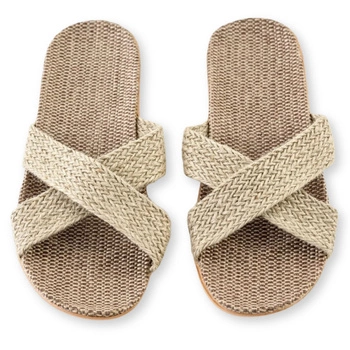 Klapki damskie Funky Steps lniane odychające beżowe