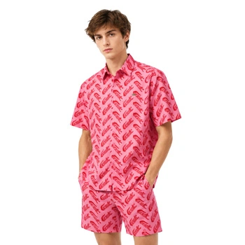 Koszula męska Lacoste Relaxed Fit z krótkim rękawem bróżowa r. XL