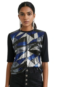 Bluzka damska Desigual Mirror z cekinami wycięte blecy