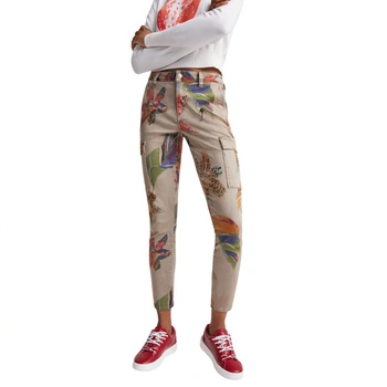 Spodnie damskie Desigual Tropi brązowe w kwiaty r. XS