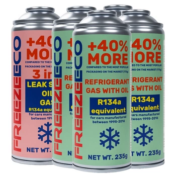 Zestaw FreezeEco zamiennik 4X R134a + 3 w 1 czynnik do klimatyzacji z olejem i uszczelniaczem